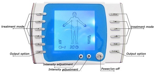 one of the tens screeens demonstrating the treatment and modes buttons